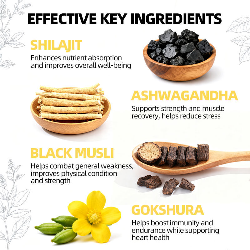 OEM 3000 mg avec Ashwagandha et énergie naturelle noire et soutien immunitaire Endurance et stimulation de l'humeur Pure Shilajit Gummies de l'Himalaya