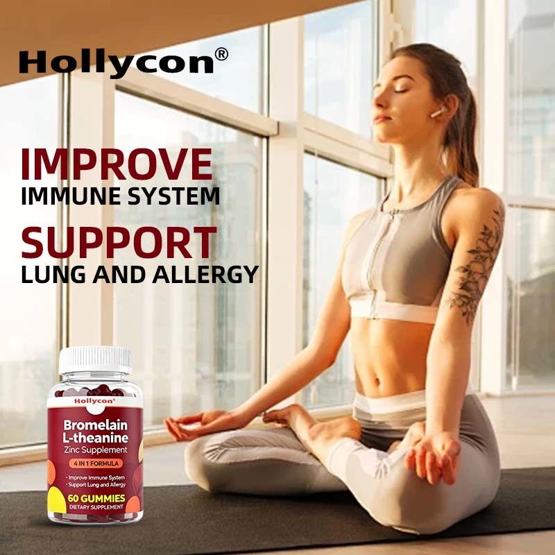 Étiquette privée Bromélaïne L-théanine Zinc Suppléments végétaliens Suppléments pour enfants Adultes Quercétine gommes