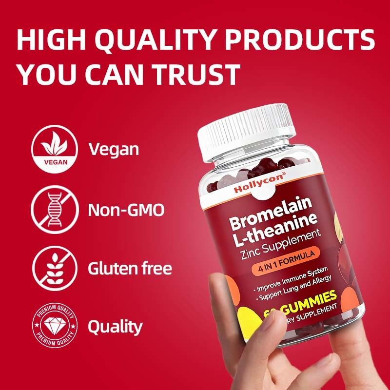Étiquette privée Bromélaïne L-théanine Zinc Suppléments végétaliens Suppléments pour enfants Adultes Quercétine gommes