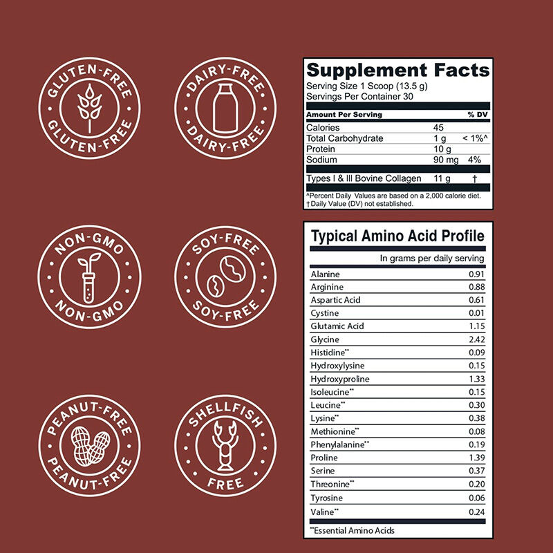 Péptides de collagène OEM poudre pour cheveux, peau, ongles soutient les articulations de type I et III Suppléments de collagène nourris à l'herbe Chocolat poudre de collagène