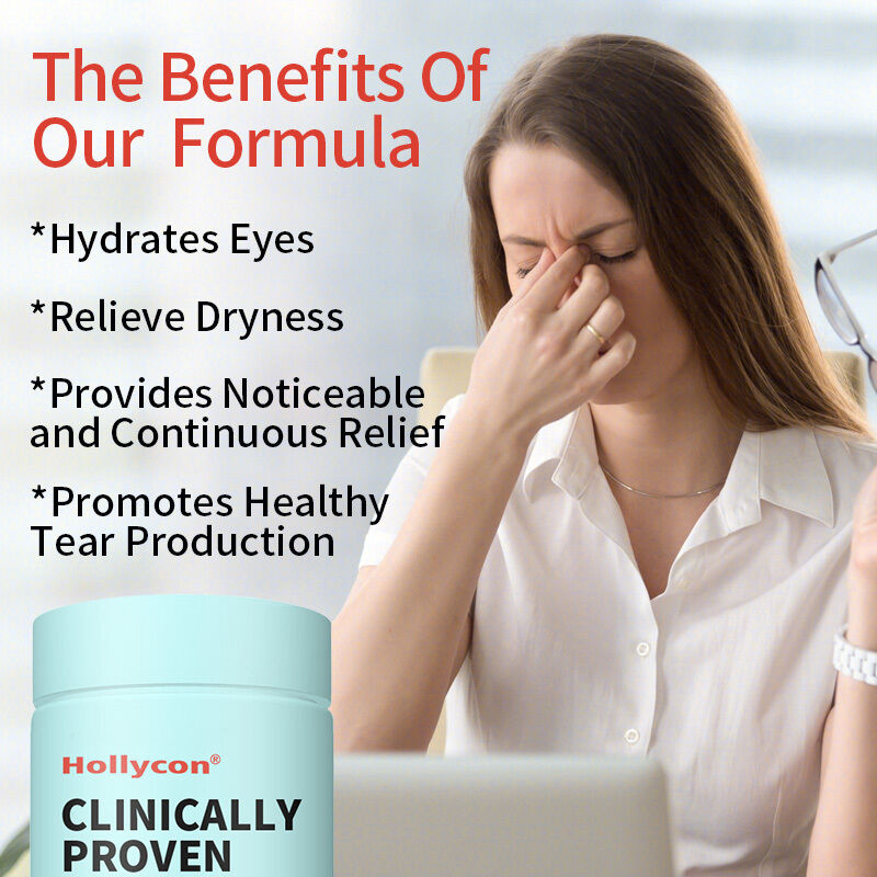Supplément éprouvé cliniquement par OEM pour les yeux secs, pour hydrater les yeux de l'intérieur pour un soulagement durable, soulager la sécheresse, supplément de soins oculaires
