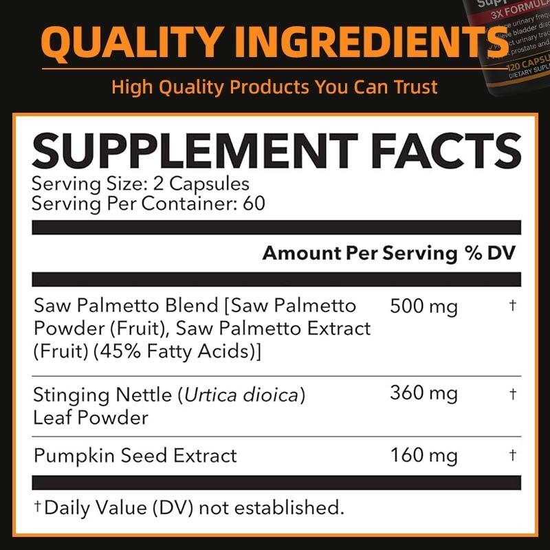 Fabricant Saw Palmetto Capsules Système urinaire Bien-être Soutenir les cheveux de la prostate à l' extrait d' ortie