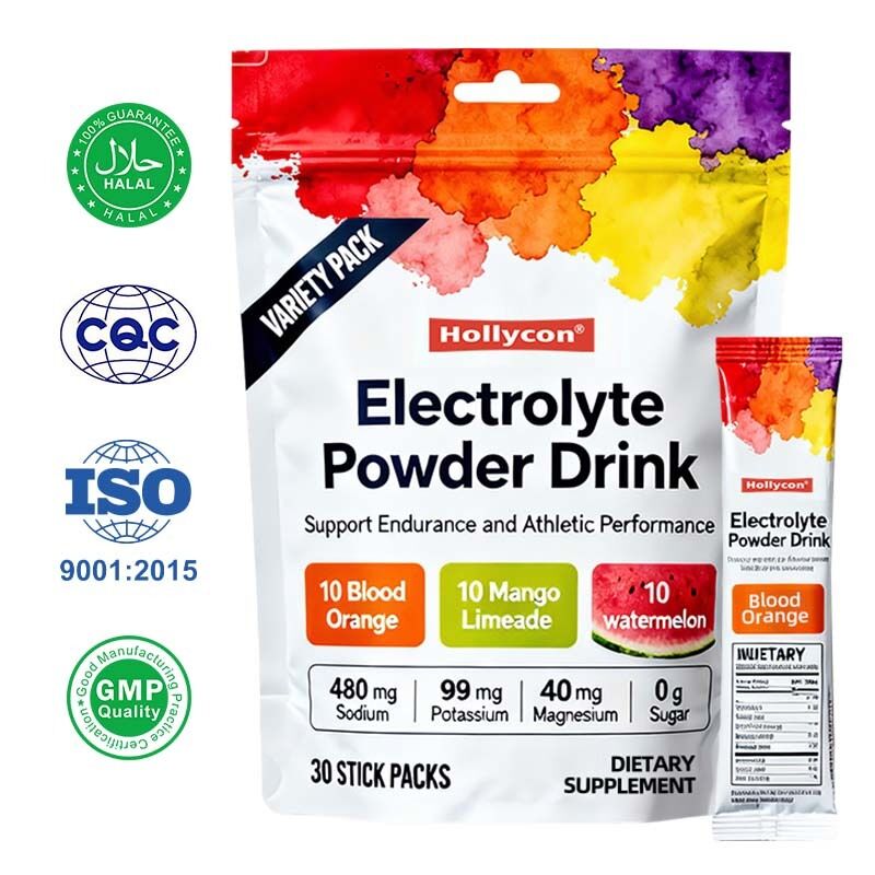 Sachets de poudre d'électrolytes avec sodium, potassium et magnésium pour une hydratation rapide et la performance sportive d'endurance