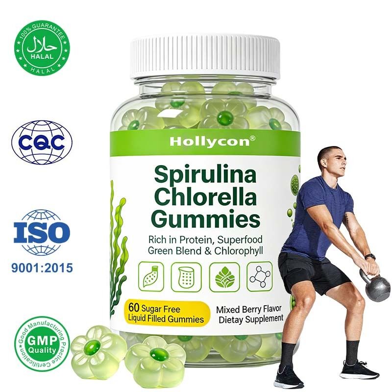 Gommes de spiruline et de chlorelle personnalisées OEM/ODM pour l'énergie et la vitalité, la digestion et la santé intestinale, le soutien antioxydant et immunitaire