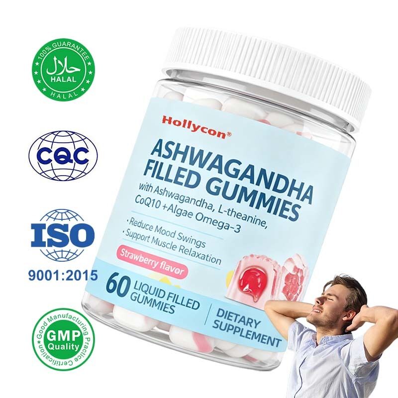 Supplément de bien-être de l'humeur Vegan Oméga 3 CoQ10 Ashwagandha gommes pour adultes Bien-être quotidien du corps