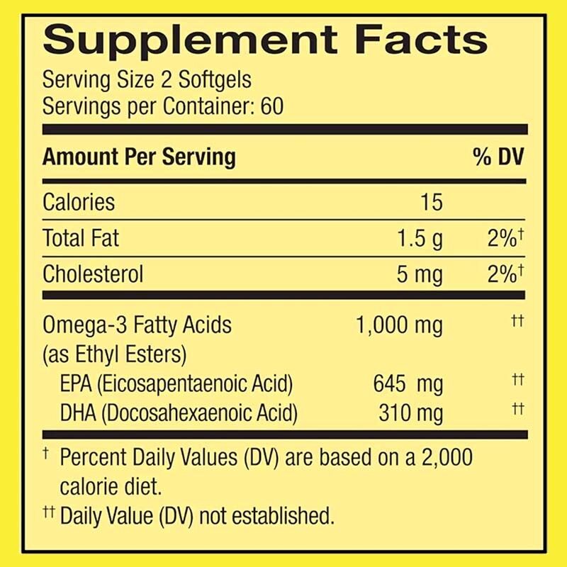Huile de poisson oméga-3 de haute résistance 1000 mg par portion 90 compte gels doux pour la santé du cœur et du cerveau