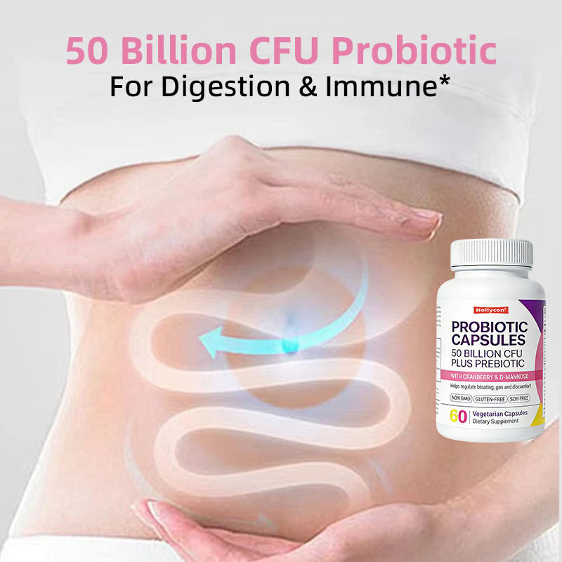 Capsules probiotiques de marque privée, 50 milliards d'UFC, soutien immunitaire, santé digestive, complément alimentaire prébiotique, vente en gros
