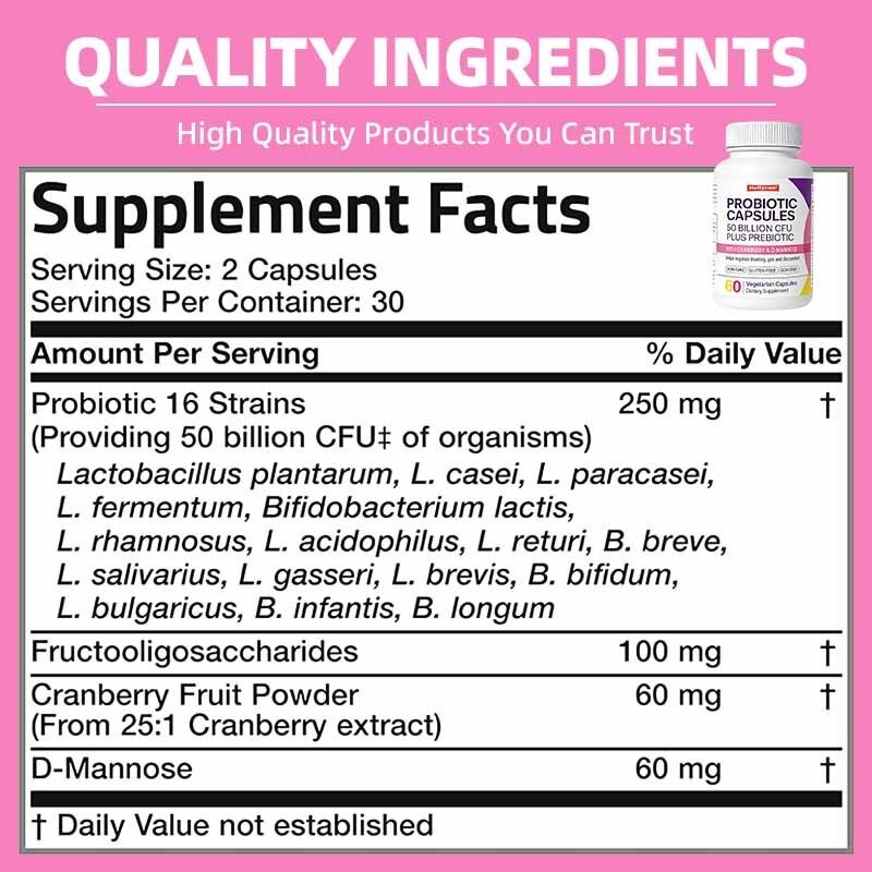 Capsules probiotiques de marque privée, 50 milliards d'UFC, soutien immunitaire, santé digestive, complément alimentaire prébiotique, vente en gros