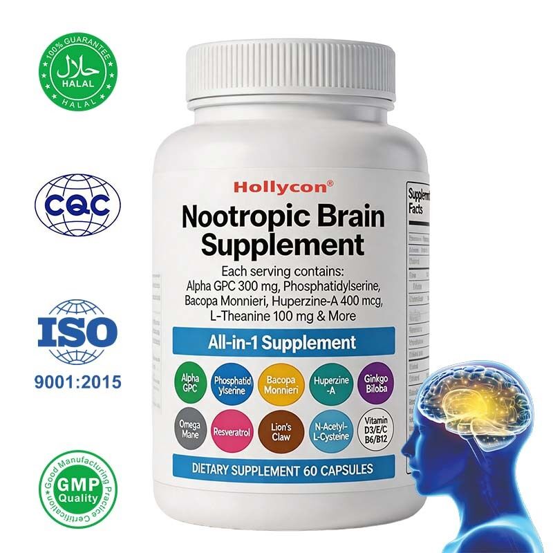 Le supplément cérébral nootropique OEM avec Alpha GPC, Phosphatidylsérine et Bacopa Monnieri soutient la mémoire et la concentration cognitive et l'humeur