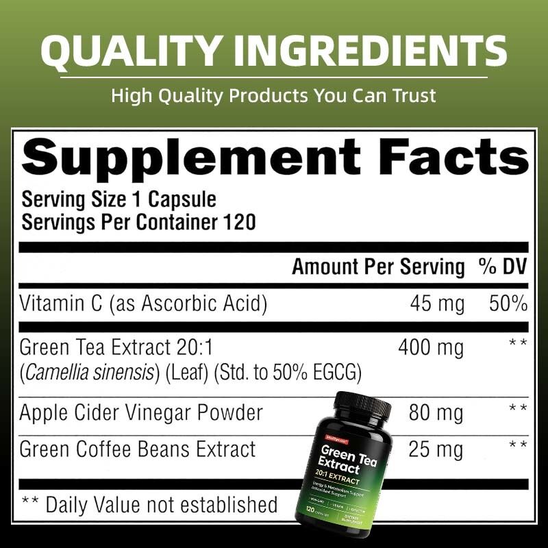 Capsules d'extrait de thé vert et de grains de café vert personnalisables OEM avec double formule botanique et antioxydants naturels
