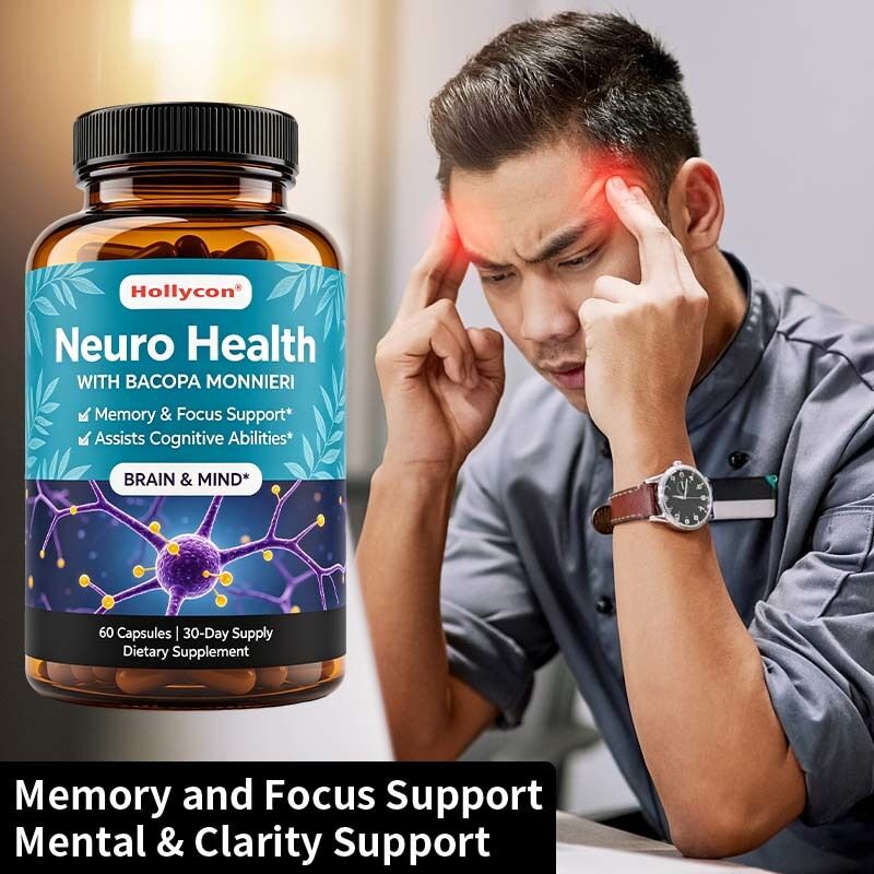 Capsules de Bacopa Monnieri avec extrait végétal naturel pour améliorer la mémoire et la concentration - Étiquette personnalisée