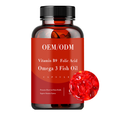 L'huile de poisson d'acide folique de la vitamine B9 Omega 3 vitamines Softgel promeut le coeur et le Brain Health