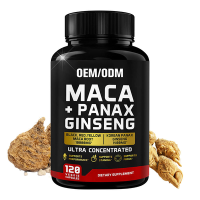 Capsules de Panax Ginseng de supplément de racine de Maca jaune rouge noir de 10000mg adaptées aux besoins du client