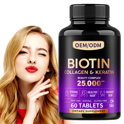 25000 ongles de peau de cheveux de pilules de vitamine de biotine de magnétocardiogramme pour les comprimés de cheveux de feme de la santé 60pcs des femmes