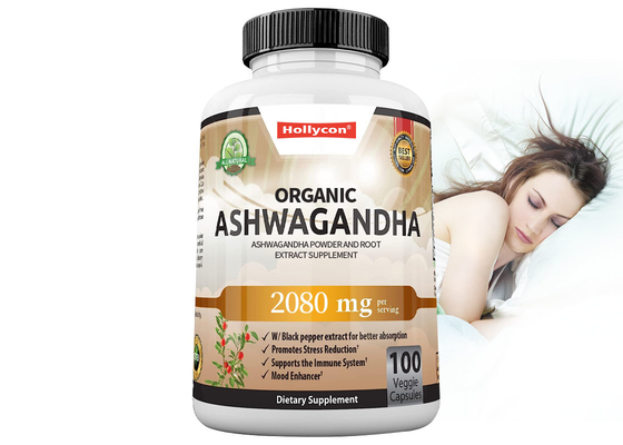 COA Organique Ashwagandha Capsules Amélioration masculine Suppléments aide à soulager le stress 100pcs