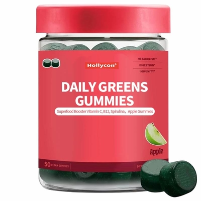 2024 Nouveauté de l'arrivée Des gommes de légumes verts quotidiens Superfood Booster Vitamine C B12 Spiruline Gommes de pommes