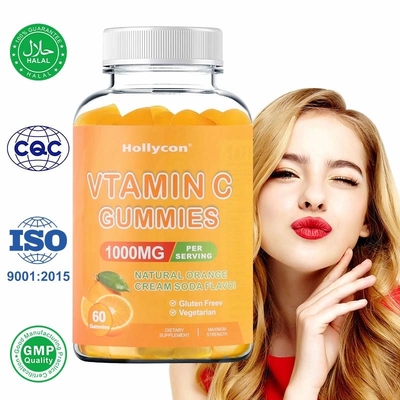 750mg Vitamine C Gummies pour Adultes Soutien Immunitaire avec Vitamines B Sans Gluten Orange