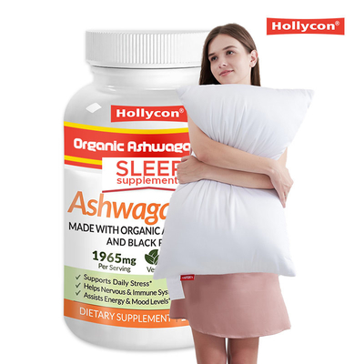 Les capsules d'ashwagandha organiques avec du poivre noir aident à soulager le stress et à dormir