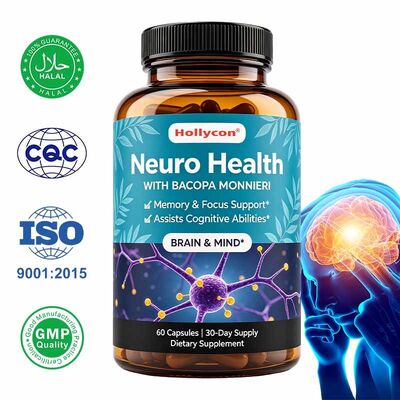 Capsules de Bacopa Monnieri avec extrait végétal naturel pour améliorer la mémoire et la concentration - Étiquette personnalisée